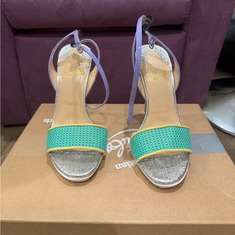 Christian Louboutin Silver and Green Heels